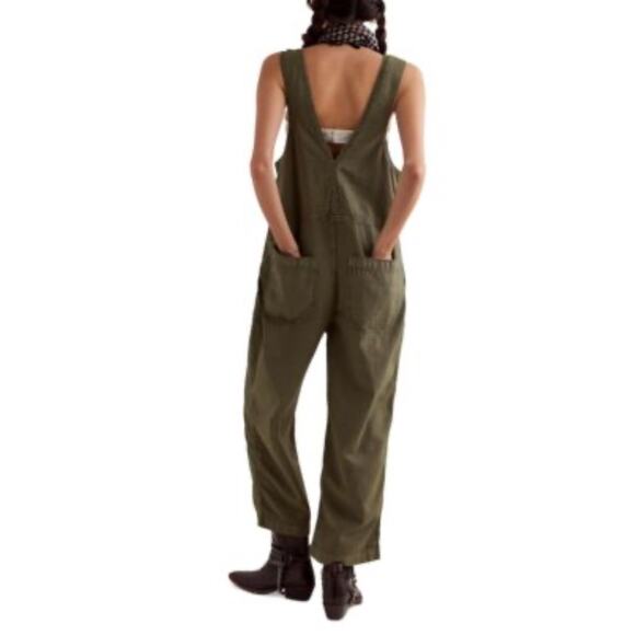 We The Free Oversized Jude Denim Overalls Olive Green Size XS - Picture 1 of 9